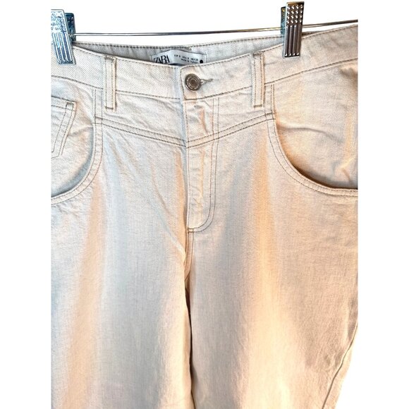 ZARA Linen Blend Small Wide Leg Pants Beige - Picture 4 of 15